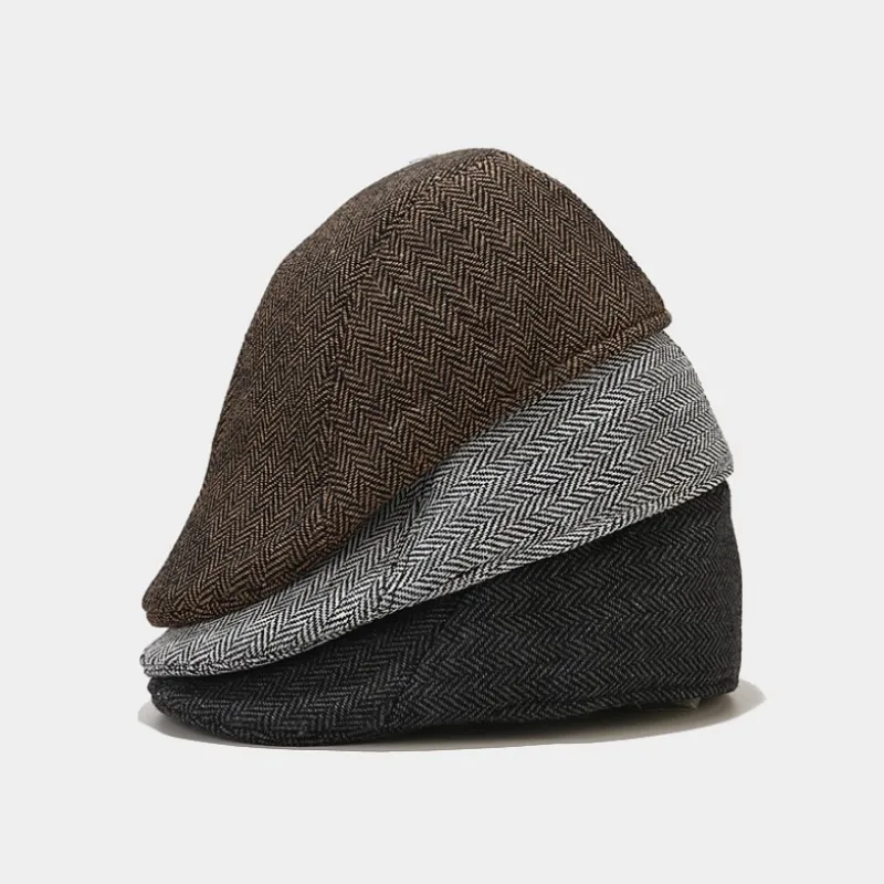 Ретро Мужские береты Зимние льняные шляпы газетчика в британском стиле, английская мужская кепка художника с козырьком, теплый капор для мужчин, аксессуары для одежды . ' - ' . 2