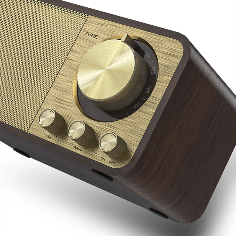 Деревянный Bluetooth-совместимый динамик 5.0, ретро-классическая звуковая коробка, стерео Объемный сабвуфер Super Bass, AUX FM-радио для компьютера PC . ' - ' . 3