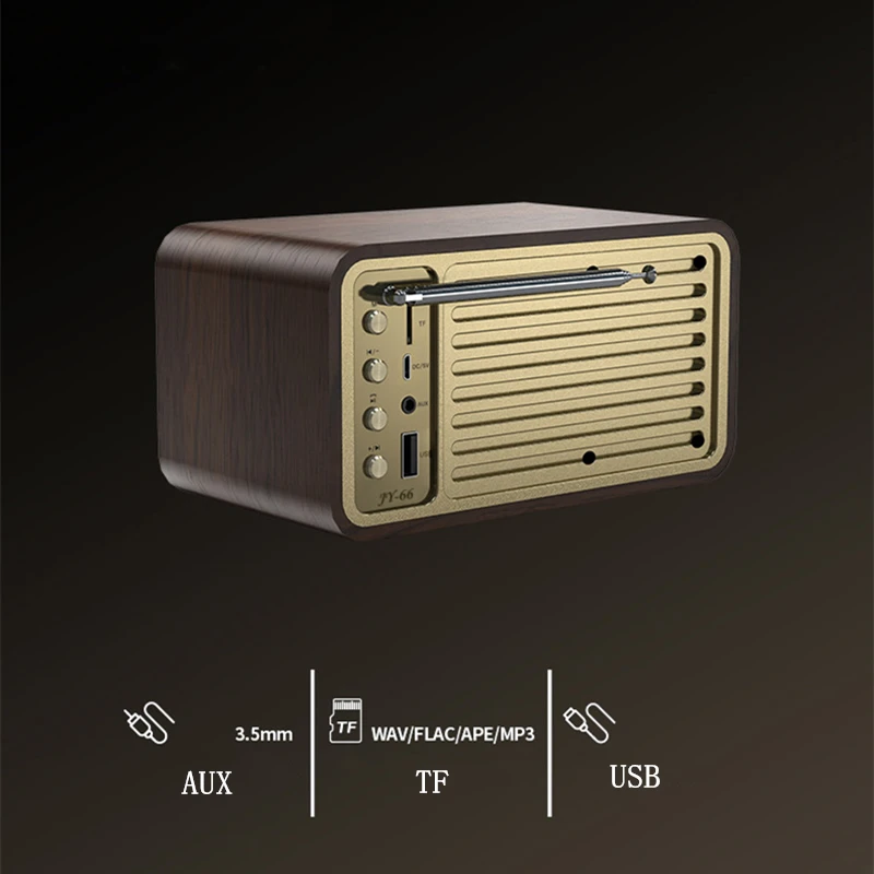 Деревянный Bluetooth-совместимый динамик 5.0, ретро-классическая звуковая коробка, стерео Объемный сабвуфер Super Bass, AUX FM-радио для компьютера PC . ' - ' . 4