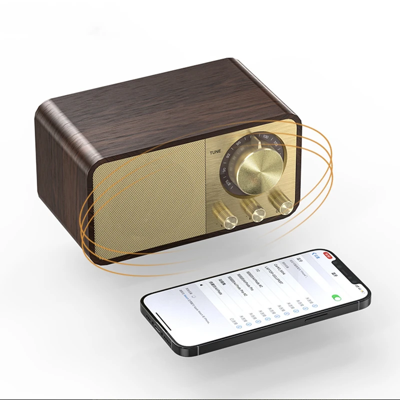 Деревянный Bluetooth-совместимый динамик 5.0, ретро-классическая звуковая коробка, стерео Объемный сабвуфер Super Bass, AUX FM-радио для компьютера PC . ' - ' . 5