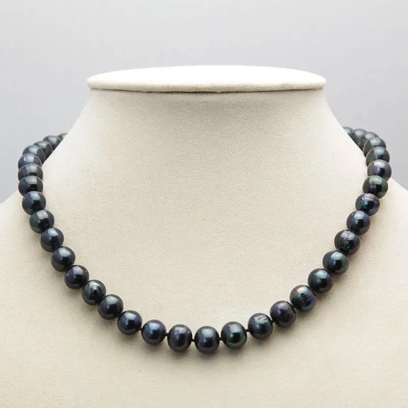 Горячее женское ожерелье из черного пресноводного жемчуга akoya диаметром 9-10 мм 18 дюймов . ' - ' . 0