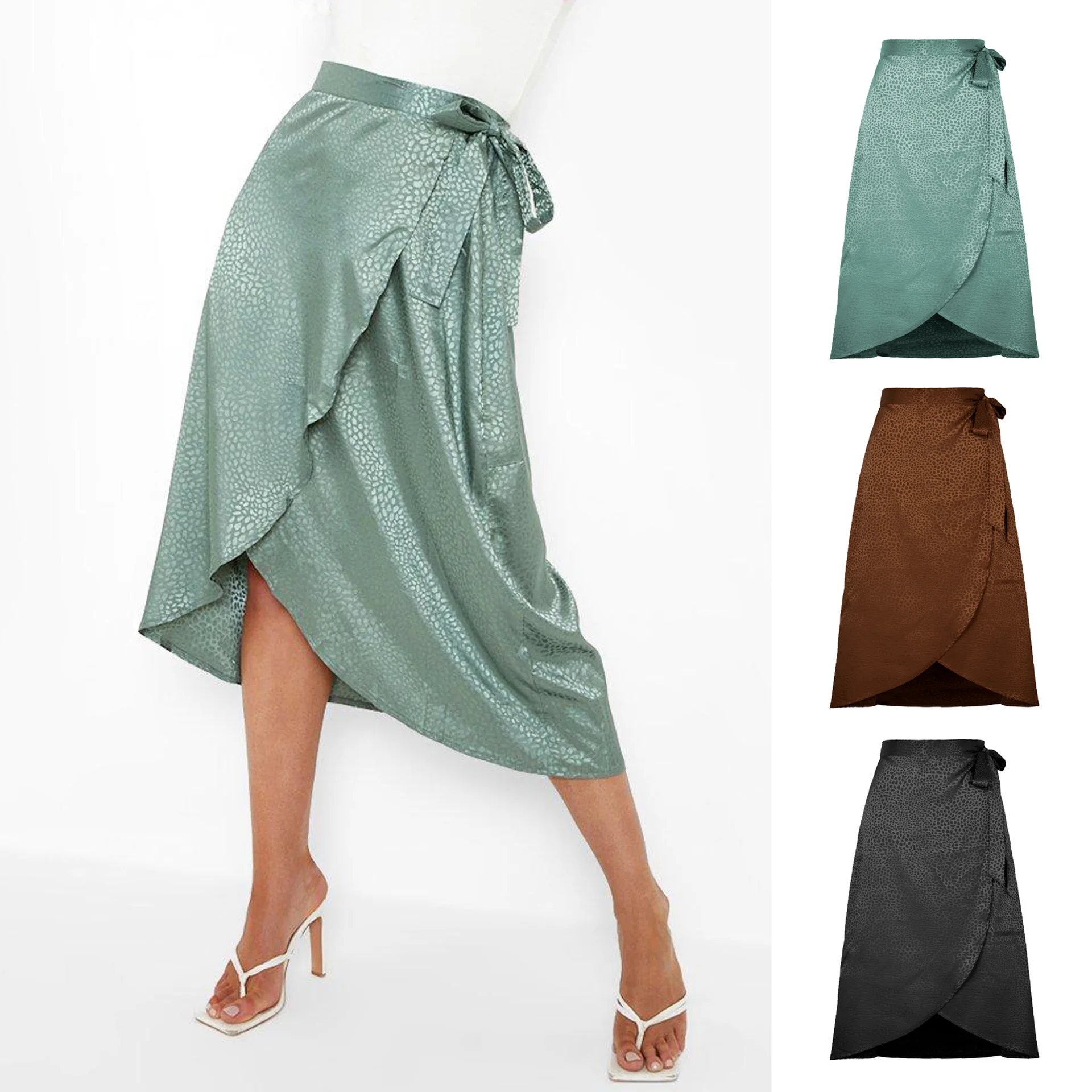 Весна/Лето, Длинная юбка на шнуровке, Атласная юбка с высокой талией и принтом, Сексуальная Офисная Женская юбка Mujer Faldas . ' - ' . 1