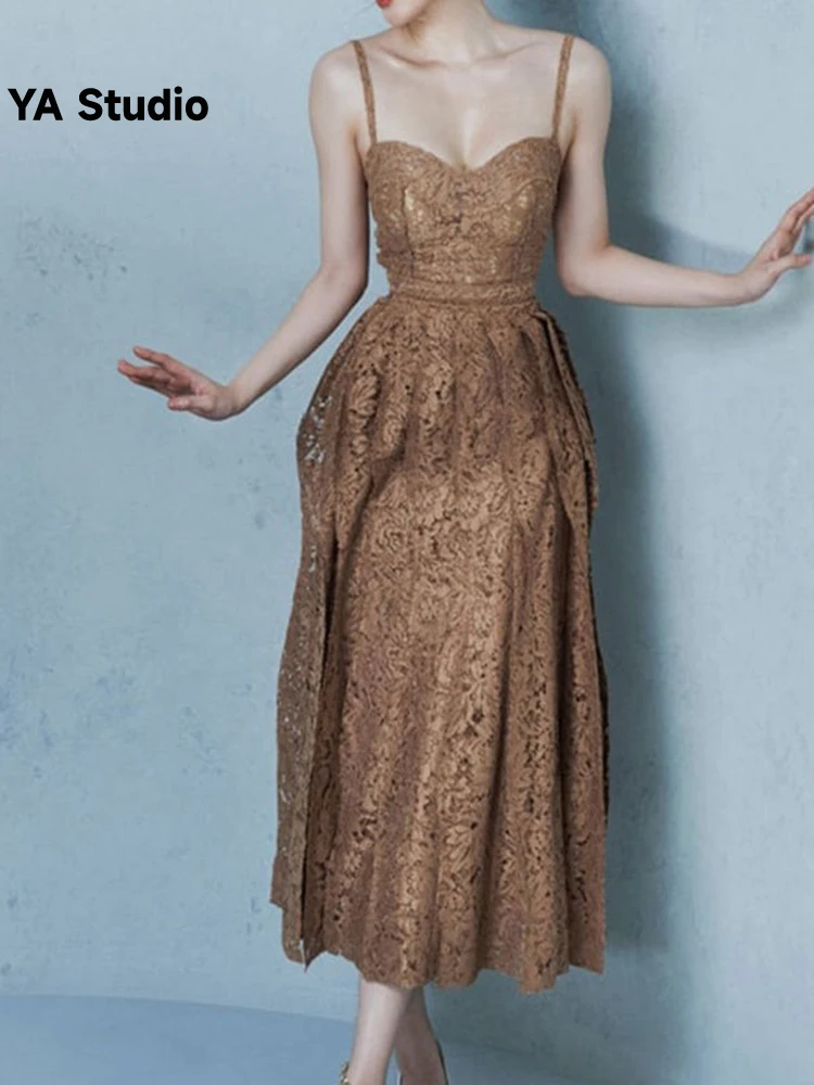 [YA Studio] Дизайнерское кружевное платье, новый нишевый стиль, волнистая плиссировка, мода на лето-осень 2023 г. . ' - ' . 0
