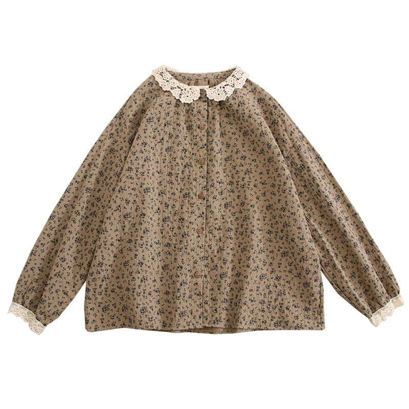 Осенняя новая Милая рубашка с цветочным рисунком, женские однобортные топы с длинным рукавом Z3702 . ' - ' . 4