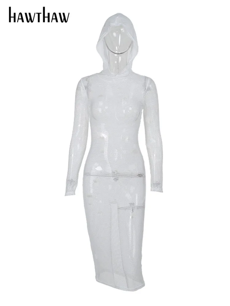 Hawthaw Women 2023, Осень-зима, Уличная одежда для вечеринок и клубов с длинным рукавом, Облегающее Белое короткое мини-платье Оптом для бизнеса . ' - ' . 5