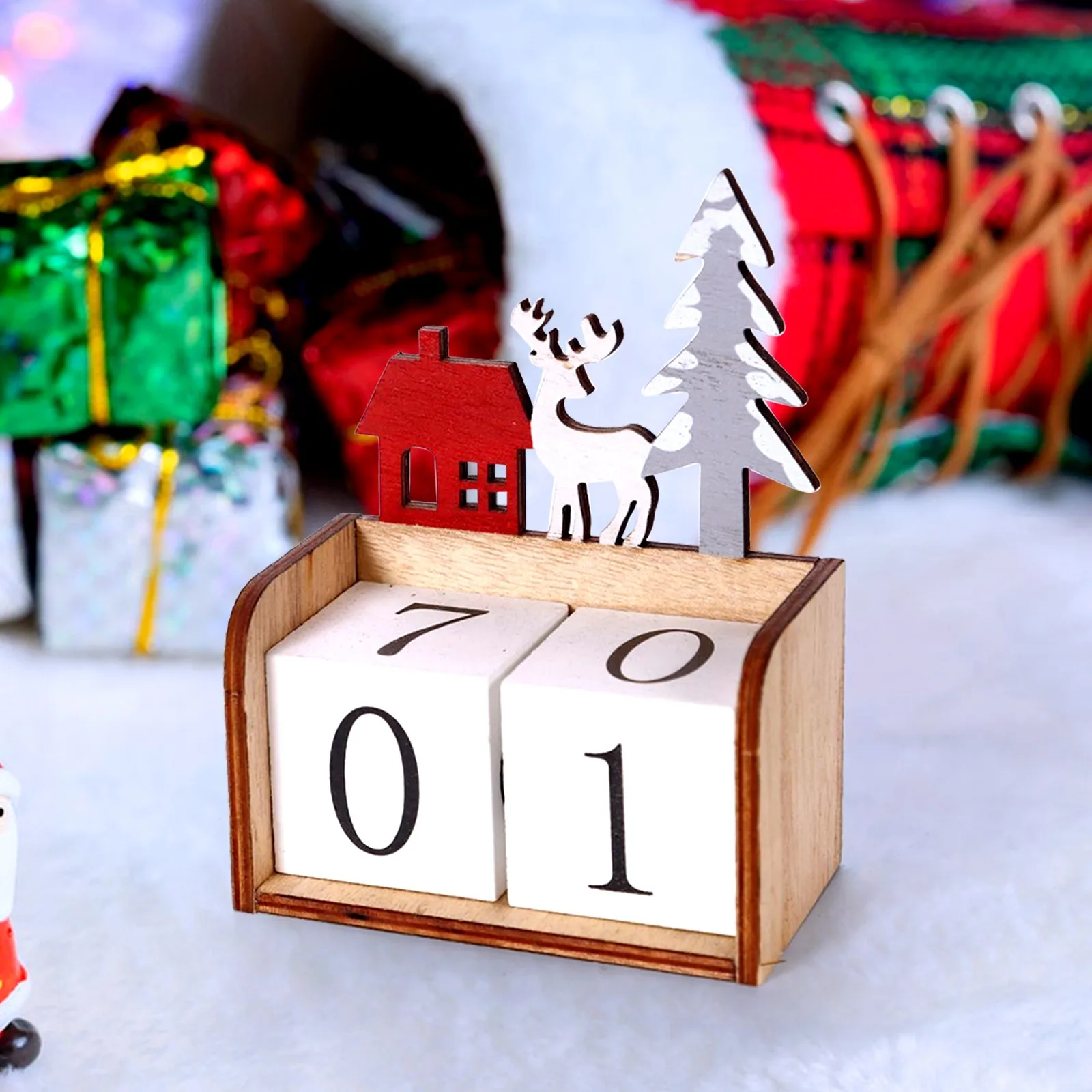 1 Комплект рождественских деревянных возвратно-поступательных календарных блоков Рождественский настольный календарь Для украшения рабочего стола в Рождественские праздники . ' - ' . 0