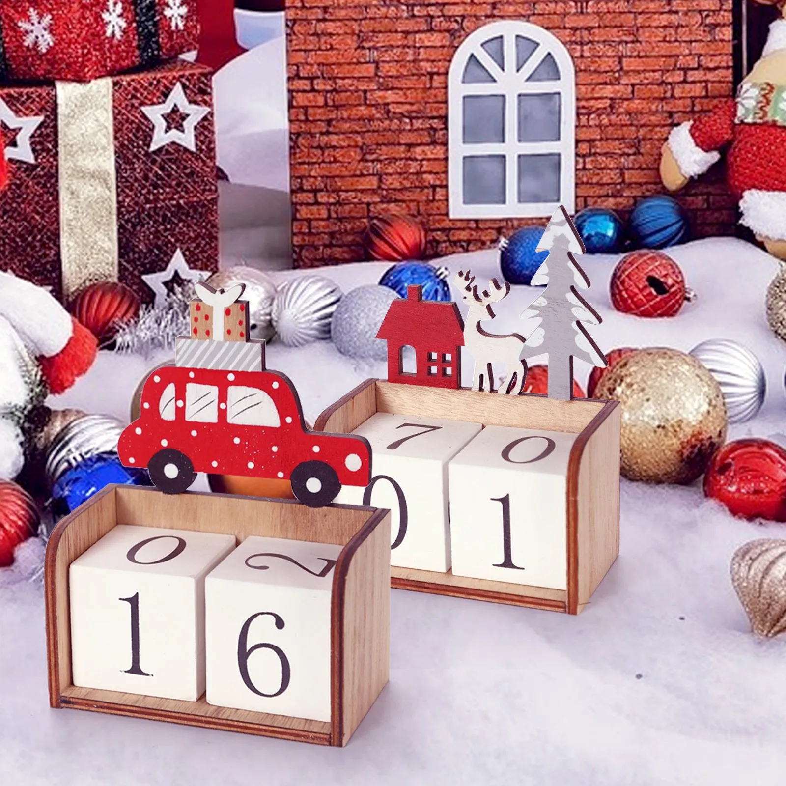 1 Комплект рождественских деревянных возвратно-поступательных календарных блоков Рождественский настольный календарь Для украшения рабочего стола в Рождественские праздники . ' - ' . 2