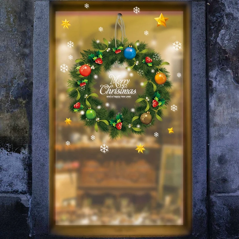 Рождественский венок, наклейки на стены, Фестивальные наклейки на Оконное стекло, фрески Санта Клауса, Новогодние Рождественские украшения для розничной продажи наклеек . ' - ' . 2