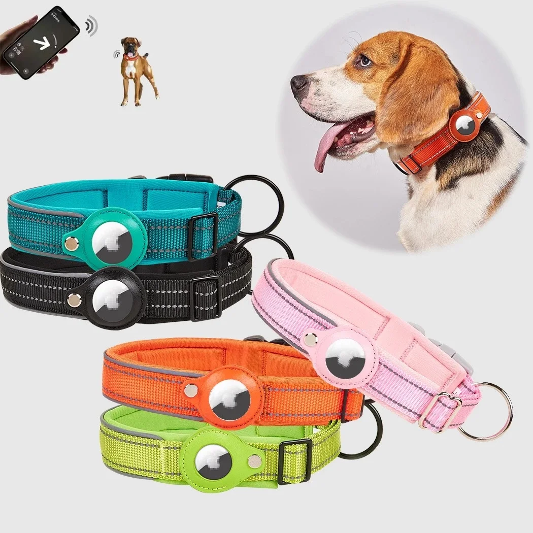 Светоотражающий ошейник для собак с воздушной меткой, мягкий ошейник для собак, сверхмощный регулируемый ошейник для собак с чехлом-держателем для воздушной метки, маленькая, средняя, крупная собака . ' - ' . 0