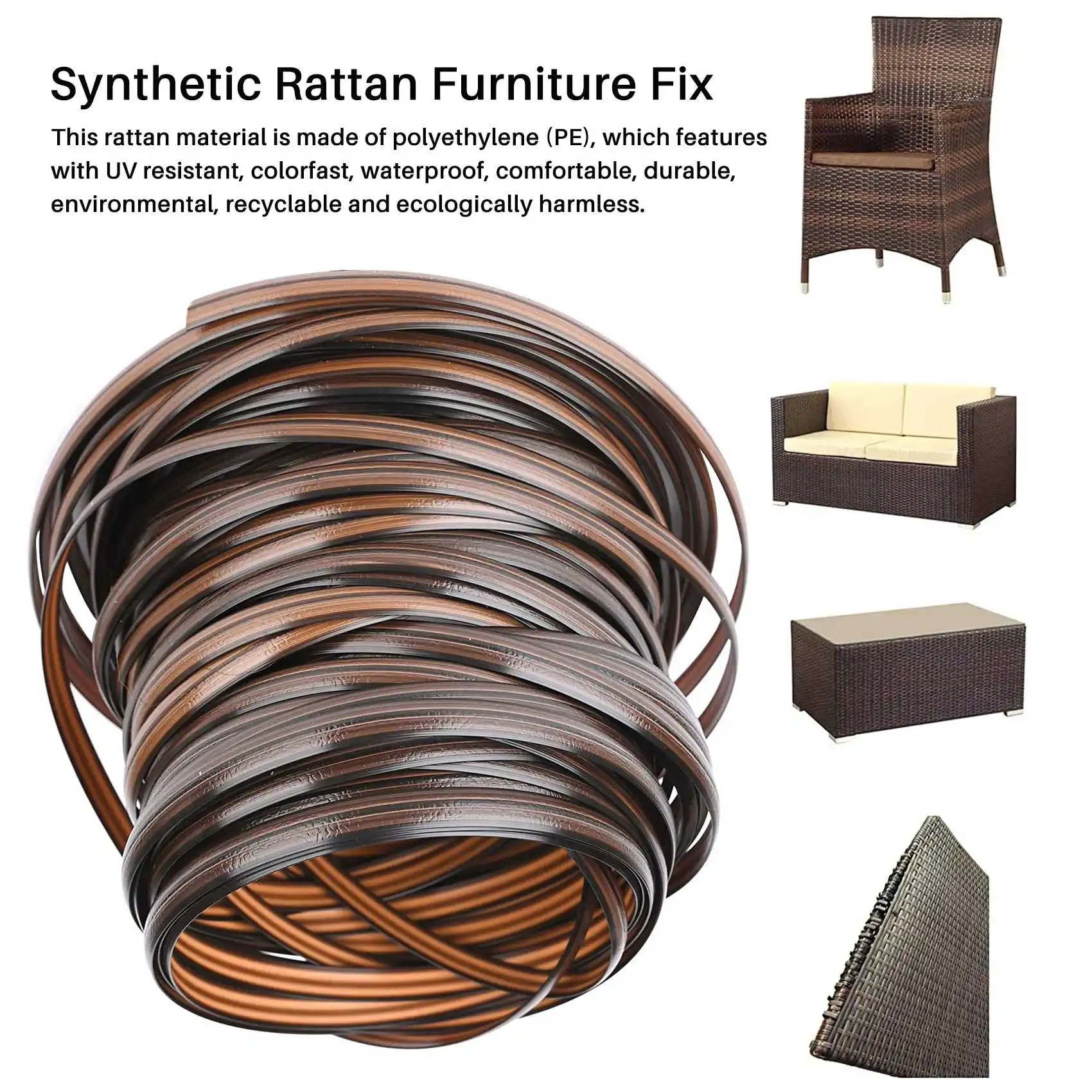 Кофейный градиентный плоский материал для плетения из синтетического ротанга Пластиковый ротанг для вязания и ремонта стульев, столов, корзин для хранения . ' - ' . 3