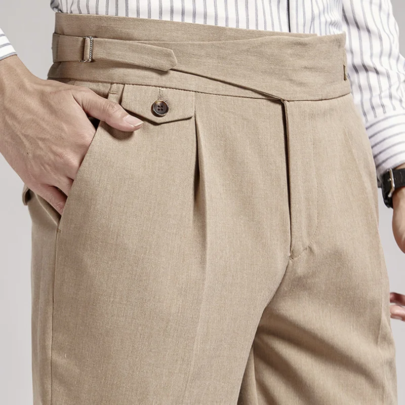 Весенняя мода 2023, деловые итальянские парижские брюки на пуговицах, прямые мужские офисные брюки с высокой талией для отдыха, универсальные брюки для офиса . ' - ' . 0
