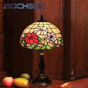 BOCHSBC витраж в стиле Тиффани красный morning glory 12 дюймов настольная лампа Свет лампы для гостиной кабинета кафе спальни LED декор