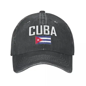 Мужская бейсбольная кепка флаг Кубы и уголь шрифт промывают денима классический Винтаж хлопок папа дальнобойщик Hat унисекс для взрослых