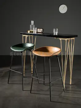 Барные стулья из кожи в Европейском индустриальном стиле с новой Китайской спинкой, высокие табуреты из железа в стиле Ретро, стул кассира на стойке регистрации