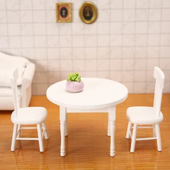 Кукольный домик, миниатюрная деревянная мебель, Мини-обеденный стол и стул 1/12 для игрушек для кукол