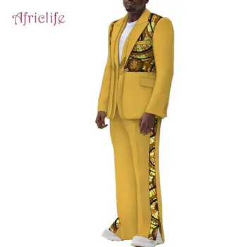 Африканский мужской костюм в стиле хип-хоп, широкие брюки, мужской костюм, куртка и брюки, повседневная одежда с принтом Wyn1867