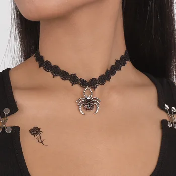 Креативное ожерелье с подвеской в виде паука в готическом стиле для женщин, хип-Хоп, Черное Индивидуальное Кружевное колье, Хэллоуин, Карнавал, Горячие ювелирные изделия Y2k