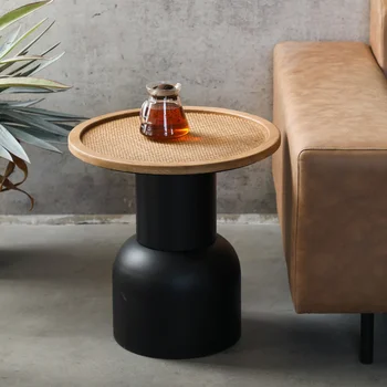 Журнальный столик из массива дерева в стиле арт-хаус, диван, ротанговое лицо, креативный чайный столик, украшение дома, Железная кровать, Маленькое круглое искусство