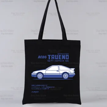 Initial D AE86 Японское Аниме JDM Racing Drift Car Холщовая сумка-тоут Черные сумки Harajuku Повседневная женская сумка-тоут Эко-Шоппер Сумки через плечо