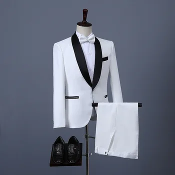Приталенный мужской костюм, блейзер, комплект из 2 предметов, однобортный свадебный костюм для жениха, платья для выпускного вечера, одежда для официальных мероприятий (куртка + брюки)