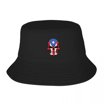 Череп с флагом Пуэрто-Рико, Крутая рыбацкая шляпа с черепом Пуэрто-Рико, мужские И женские кепки, рыбацкая шляпа, шляпа для девочек и мальчиков,
