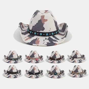 Ковбойская шляпа для взрослых с рисунком коровы для женщин, ковбойская шляпа в стиле вестерн, фотография с показа моделей, Камуфляжная ковбойская шляпа