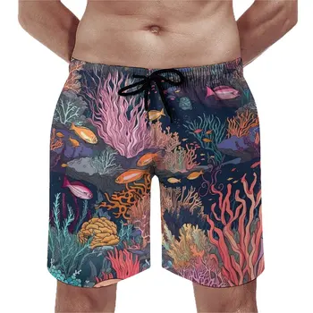 Летние спортивные шорты для бега по тропическим морским Коралловым рифам с принтом Дизайнерская доска Короткие брюки Повседневные Удобные плавки Плюс размер