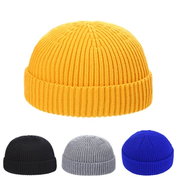 Зимняя мужская шапочка-бини в стиле хип-хоп, мужские однотонные кепки с черепом, модные шляпы из кожи дыни, уличная теплая вязаная шапка с закатанным краем