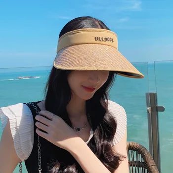 2023 Летняя шляпа в корейском стиле, Женская мода с надписью, Яркий шелковый солнцезащитный козырек, Солнцезащитная шляпа, Солнцезащитная шляпа для путешествий на открытом воздухе, Новая