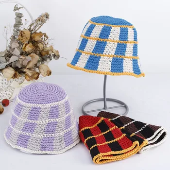 Ins НОВЫЕ женские вязаные шапки-ведра ручной работы Y2k, модная Летняя пляжная шляпа, Корейская полая вязаная шапка