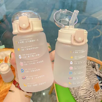Бутылка для воды объемом 500 мл с соломинкой, Симпатичный Простой пластиковый стаканчик, Прозрачный Термостойкий стаканчик для женщин
