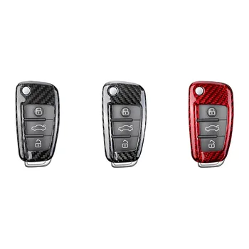 Чехол для ключей от автомобиля из углеродного волокна для Audi A4L A5 A7 A3 Q3 S3 A6L S6 A1 Красный /серебристо-черный