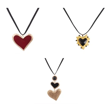 Черная Веревочная цепочка для ключиц, ожерелье с преувеличенным сердечком, ожерелье-ошейник