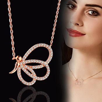 Женское ожерелье с подвеской в виде бабочки из хрусталя SINLEERY, цепочка из розового золота, модные ювелирные аксессуары 