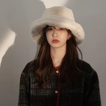 Японская супер плюшевая женская шляпа-ведро Flurry Осень Зима Теплая Шапка из искусственного меха Модные Плюшевые шляпы Рыбака с грибным облаком