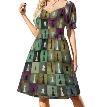 Раскрасьте и распечатайте шахматную доску и шахматные фигуры с рисунком Платья Платье женщины Женское платье