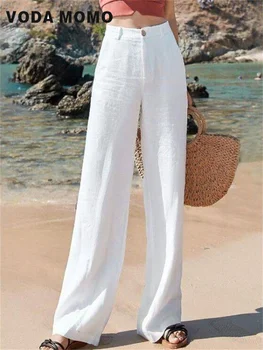 Летние Новые Свободные Элегантные Простые прямые длинные брюки, льняные широкие брюки, повседневные брюки, Тонкие хлопковые льняные женские