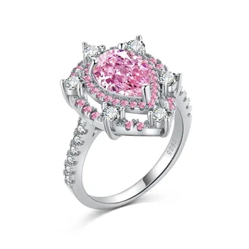 TKJ кольцо с розовым кубическим цирконием в форме груши из стерлингового серебра 925 пробы, роскошные ювелирные изделия, женское обручальное кольцо