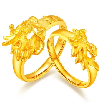 Кольцо для влюбленных с драконом и Фениксом из чистого золота 999 пробы для женщин и мужчин, Регулируемые кольца, Ювелирные изделия, подарки, Аксессуары