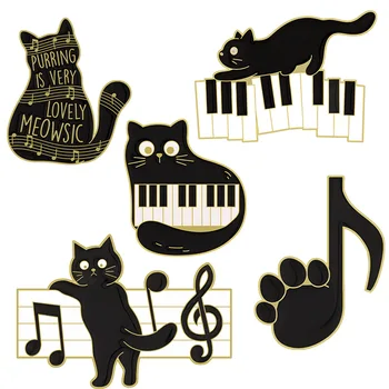 Коллекция Cat Lover Броши для женщин, милые белые Черные значки с музыкальным котом, булавки, Эмалированные булавки Sleepy Hug Kitty, украшения для пальто и шляпы