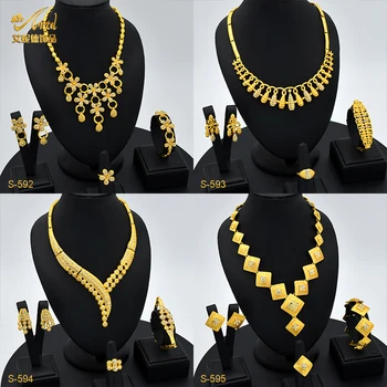Наборы ювелирных изделий с Африканским позолоченным цветочным дизайном в Дубае Для женщин, Эфиопская невеста, Роскошное ожерелье, украшения, подарки на День рождения