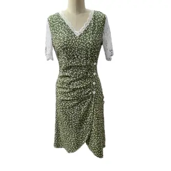 Дышащее Красивое Лоскутное Миди-платье длиной до колен, Миди-платье с V-образным вырезом, женская одежда