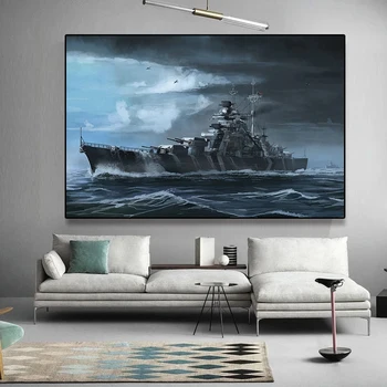 Плакат на Холсте с Изображением Линкора World of Warships Бисмарк, Настенные Художественные Картины с HD Печатью, Современная Гостиная, Украшение дома