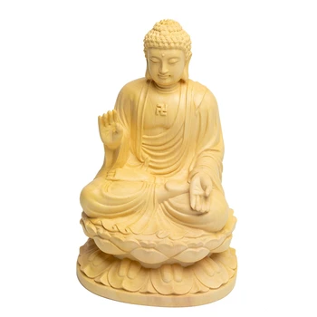 Деревянная статуя Будды ручной работы с цветочной основой, идеальный фэн-шуй и домашний декор