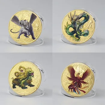 Китайская Золотая монета на удачу, коллекция древних мифических существ, Монета Dragon Tiger Challenge, Памятный Сувенир