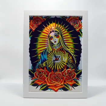 Винтажный плакат с татуировками Девы Марии, настенная роспись для декора комнаты с наклейками на стену, водонепроницаемая картина для лазерной виниловой струйной печати