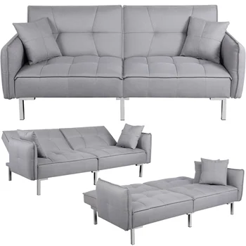 Обитый тканью диван-футон с регулируемой спинкой, серый / темно-гэри /черный, Диван-гарнитур в минималистичном стиле для гостиной, Ленивый диван