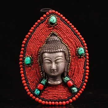 Коллекция культурных реликвий ручной работы, инкрустированных драгоценными камнями. Статуя Будды Шакьямуни с подвешенной головой.