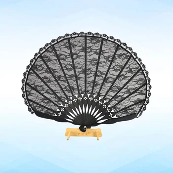 Кружевной складной веер в китайском стиле, старинный шелковый веер, черный винтажный ручной веер Чонсам для летнего декора