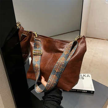 Женская винтажная сумка через плечо с геометрическим ремешком, сумка-хобо 2023, сумка через плечо большой емкости для работы и учебы, сумочка